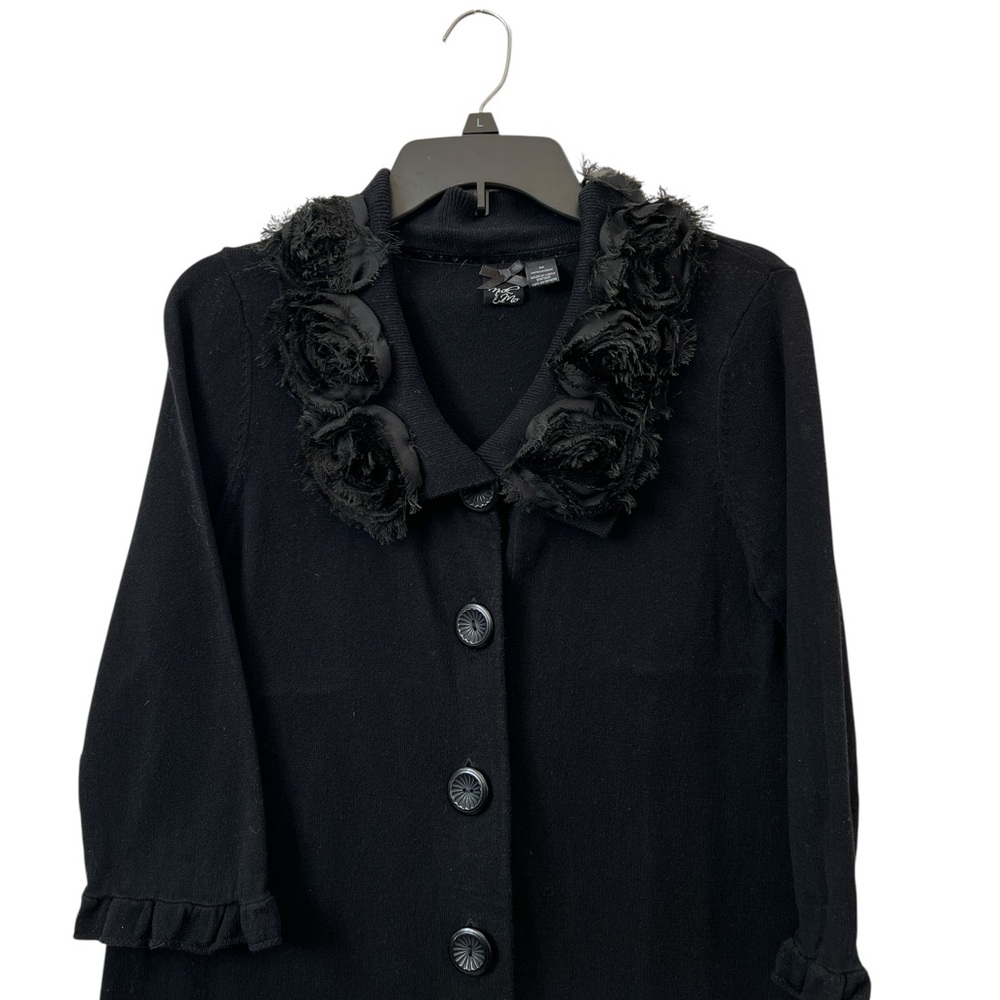Nick & Mo Black Cotton Tunic Jacket Top Rosette Collar Babydoll Dark Academia M - Picture 6 of 7
